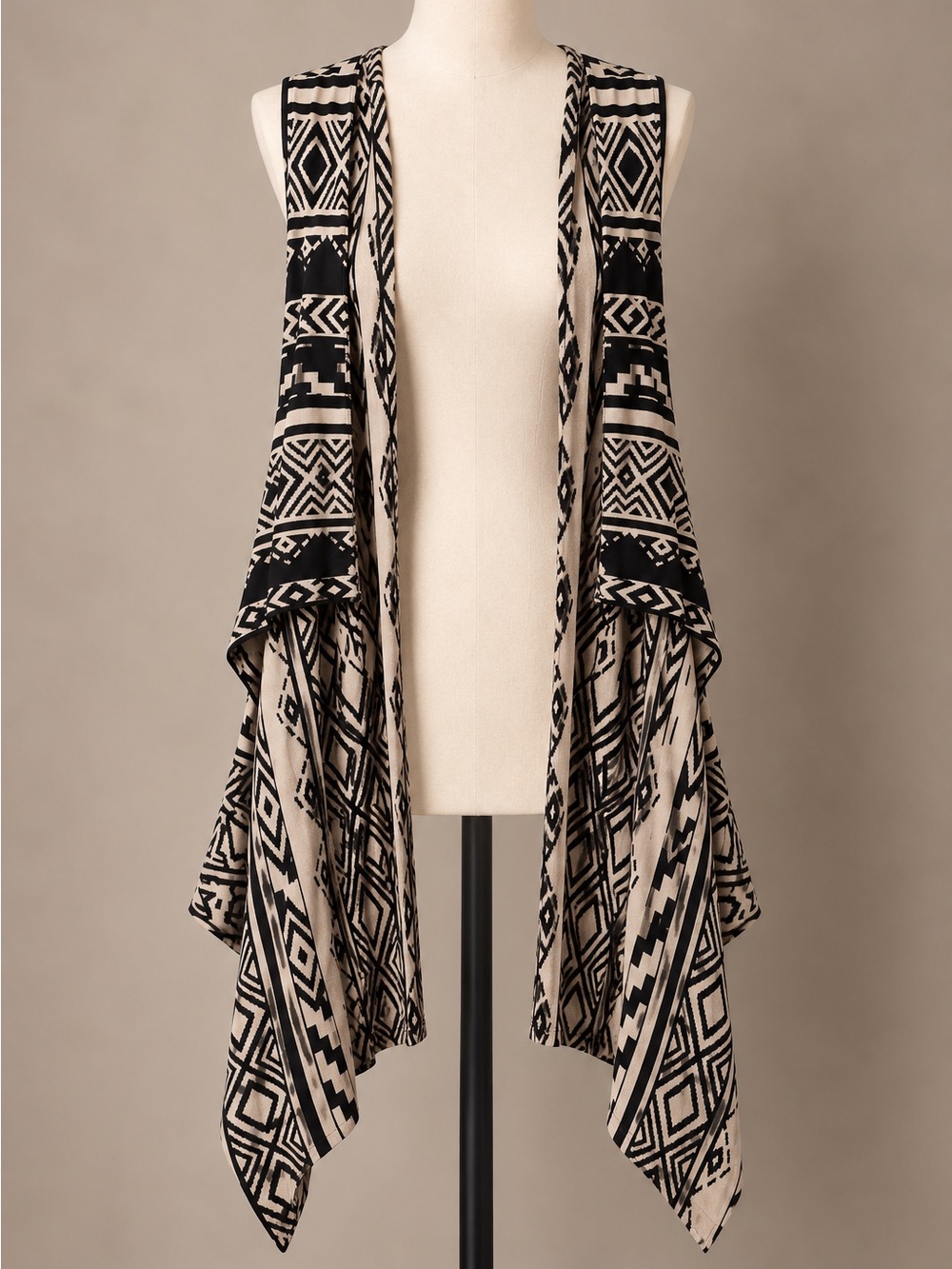 Blu Pepper Black & Cream Aztec Long Vest